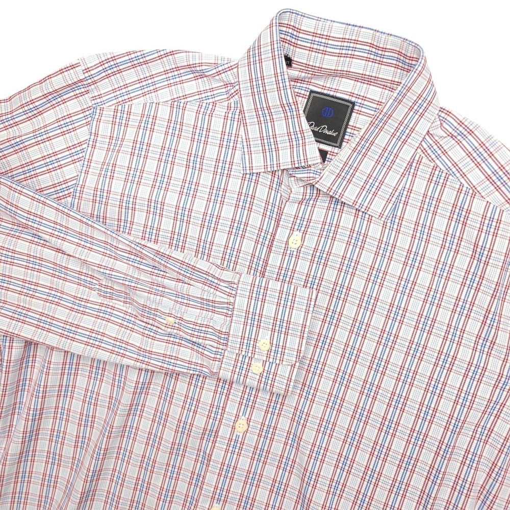 David Donahue Dress Shirt Mens 16 34/35 Multicolor Plaid Slim Fit Cotton